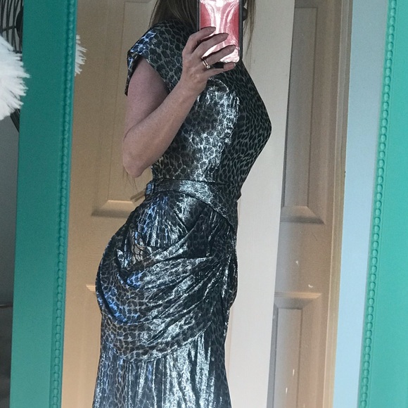 SOLD 80s silver leopard lame dress sz M - Picture 4 of 8